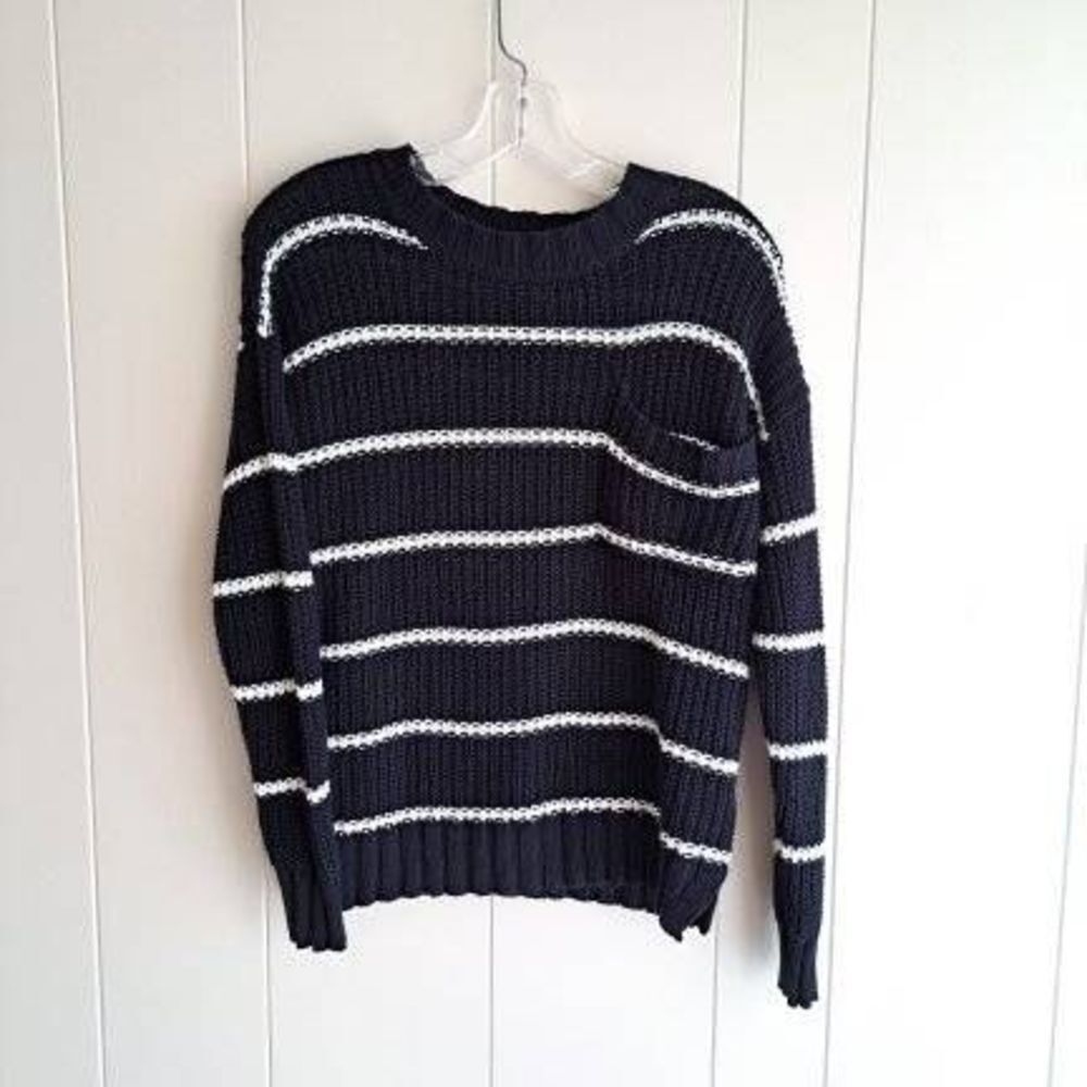 American Eagle Women's Rib-Knit Stripes Long Sleeves Sweater Black White Size XS - Picture 1 of 6
